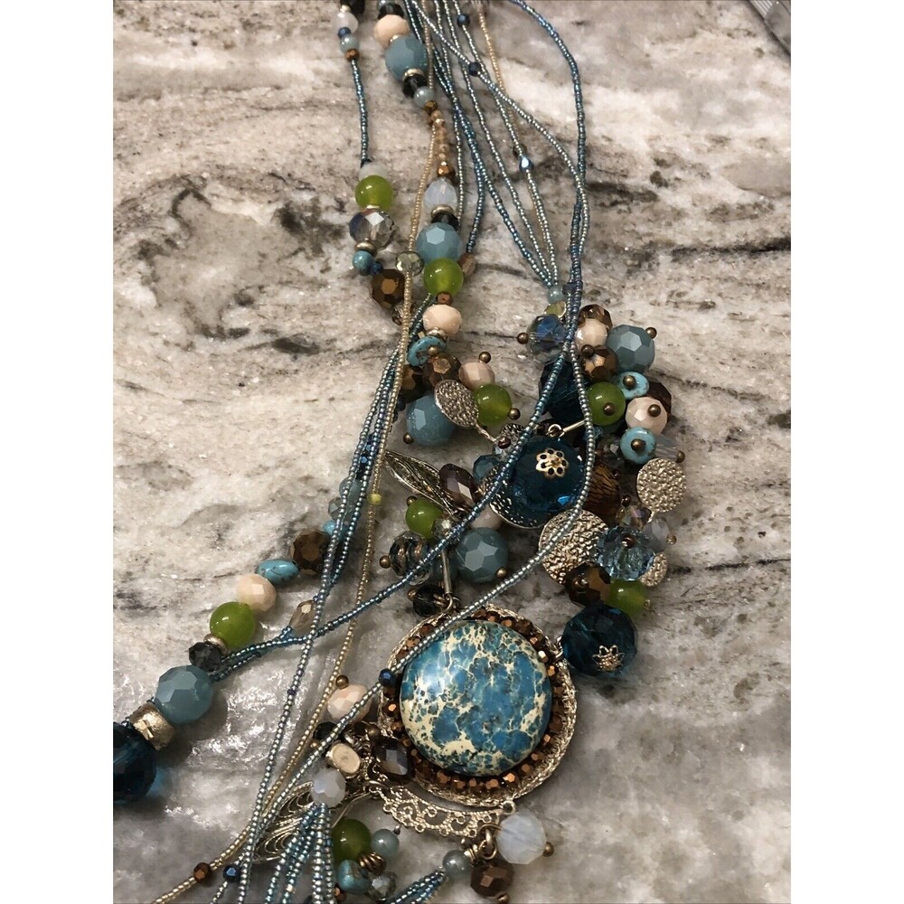 Boho Style Statement Multistrand Multicolored Gla… - image 8